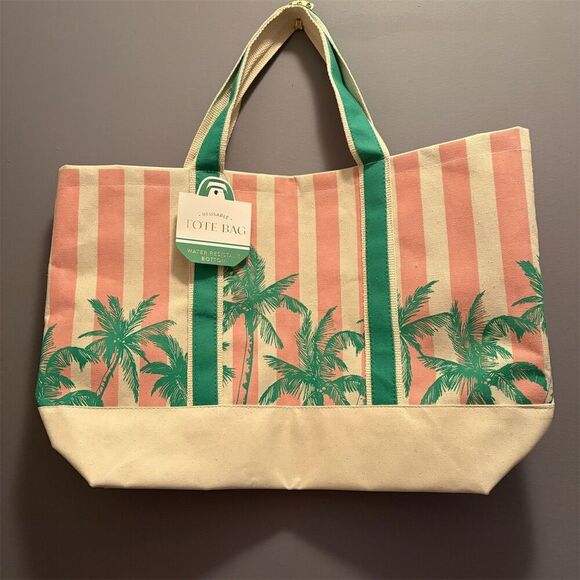 Eccolo Handbags - Eccolo Women's Pink & White Palm Tree Canvas Tote Bag